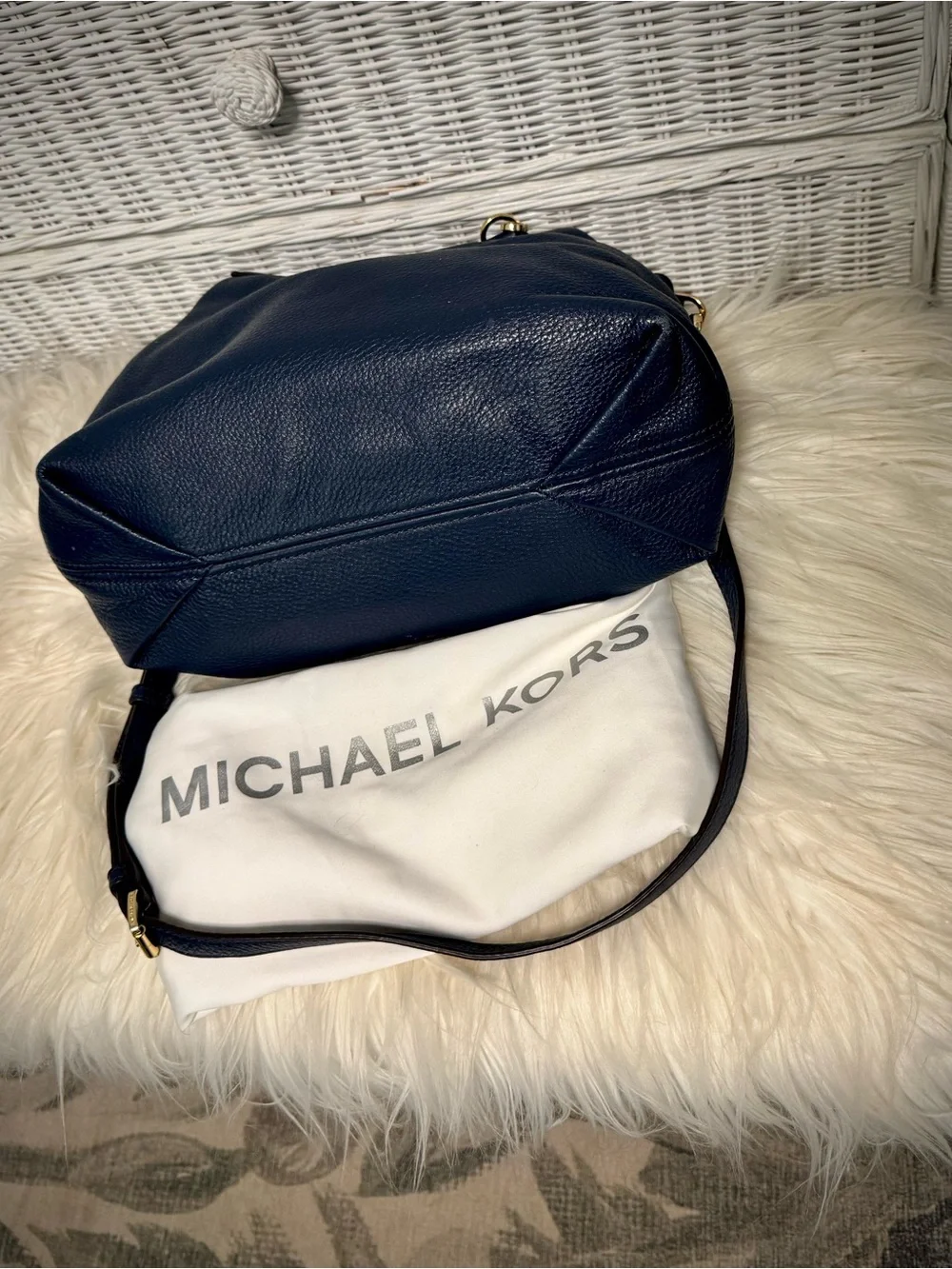 Michael Kors Navy Leather Satchel with Tassel and MK Charm - Picture 4 of 8